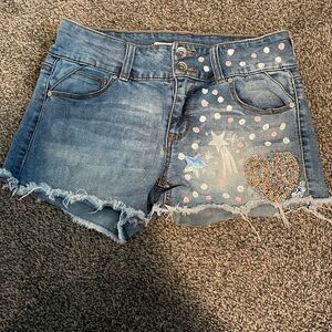 Size 25 Celebrity Pink Hand Painted Upcycled Light Denim Jean Shorts